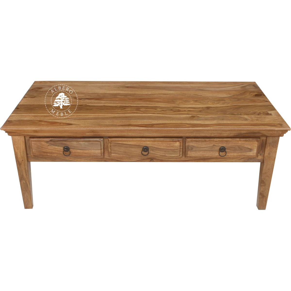 Klasyczna duża drewniana ława kawowa z szufladami