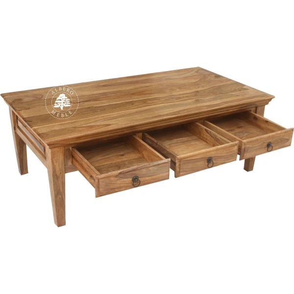 Klasyczna duża drewniana ława kawowa z szufladami