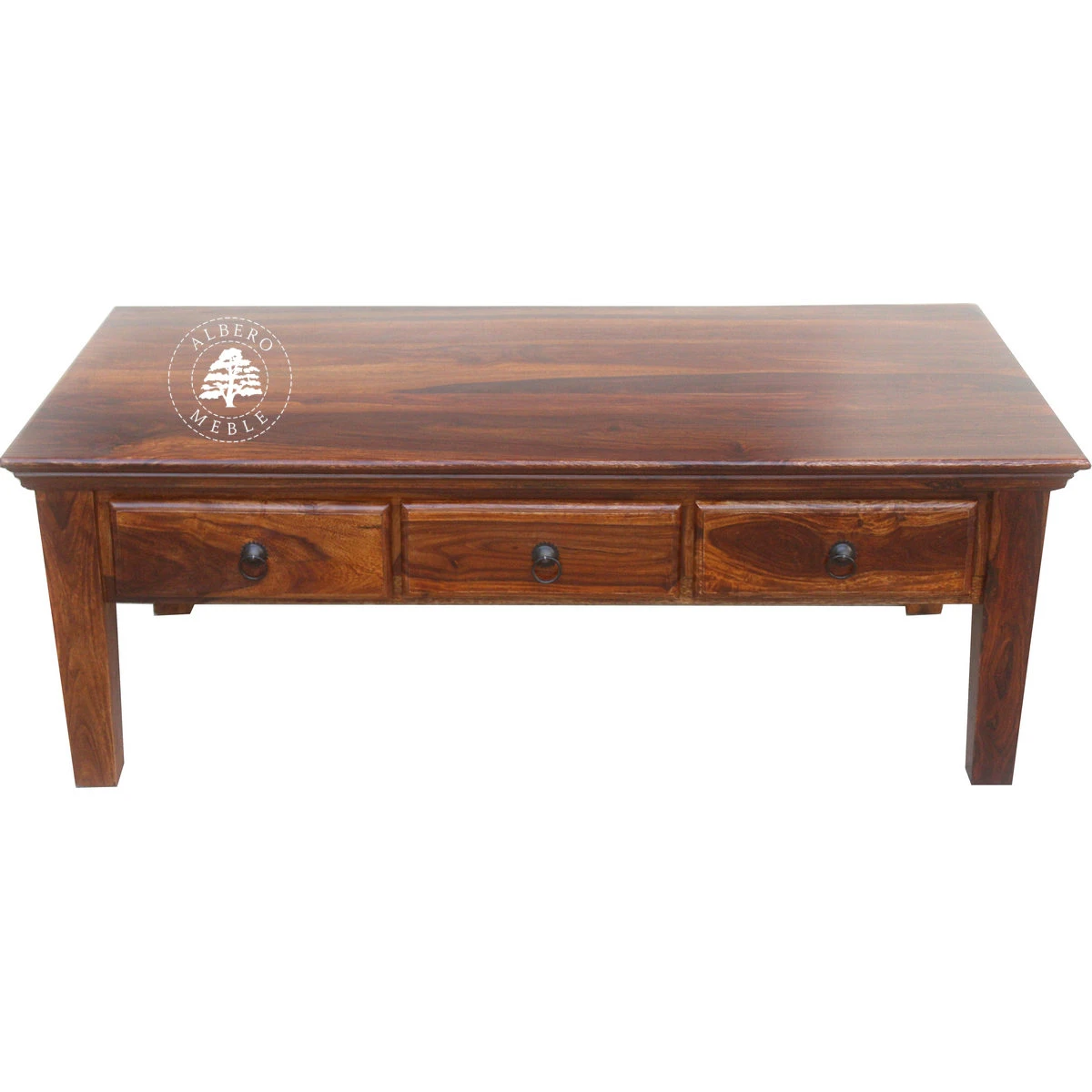 Klasyczna duża drewniana ława kawowa z szufladami