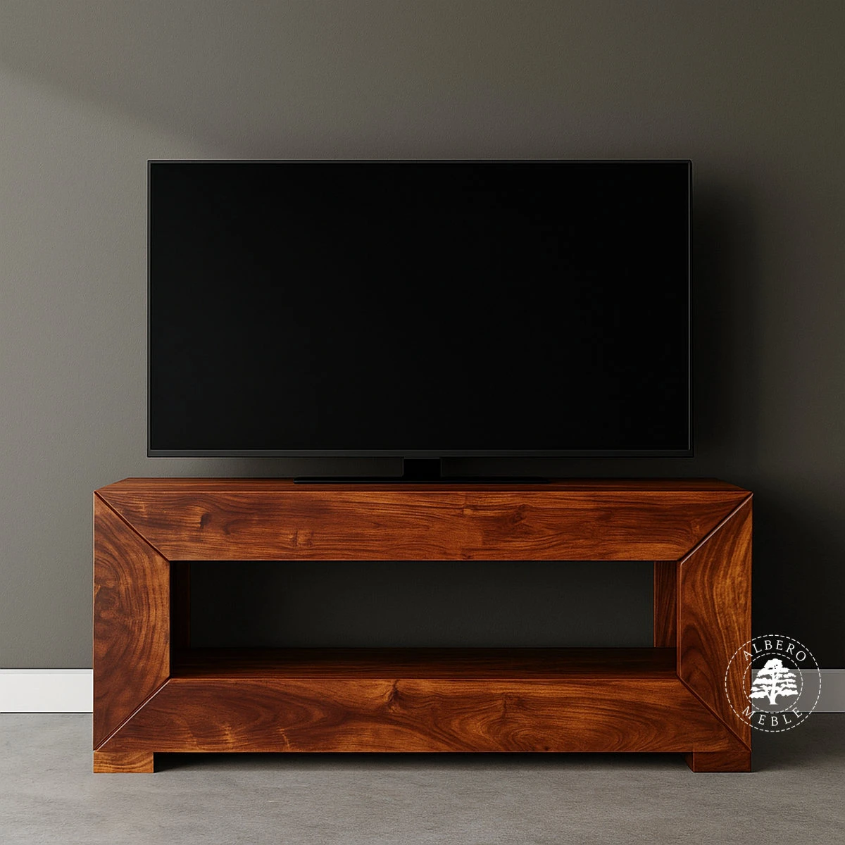 Niska półka pod tv wykonana z litego drewna palisander