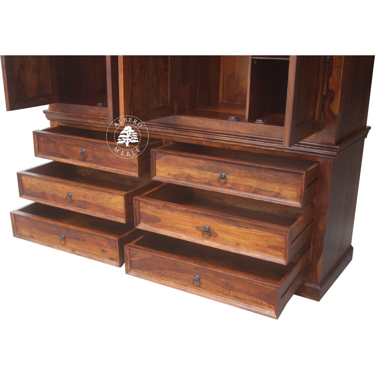 Czterodrzwiowa klasyczna szafa z ciemnego drewna palisandru