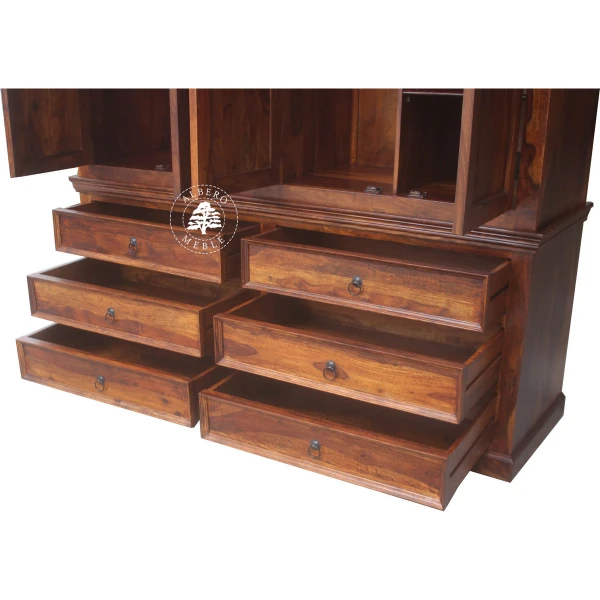 Czterodrzwiowa klasyczna szafa z ciemnego drewna palisandru