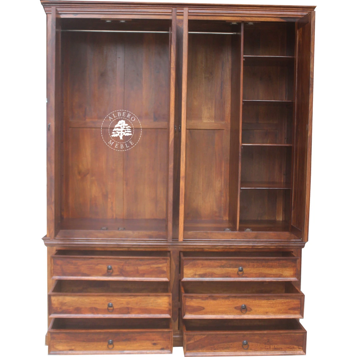 Czterodrzwiowa klasyczna szafa z ciemnego drewna palisandru