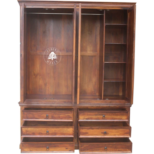 Czterodrzwiowa klasyczna szafa z ciemnego drewna palisandru