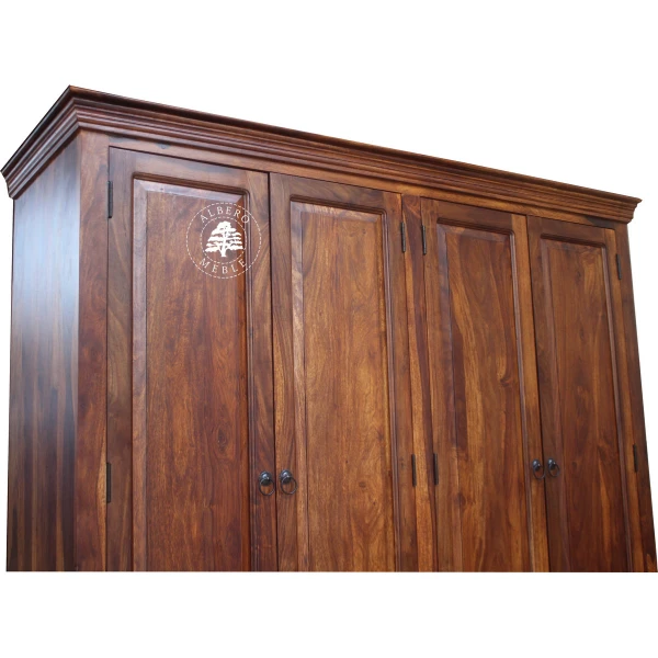 Czterodrzwiowa klasyczna szafa z ciemnego drewna palisandru