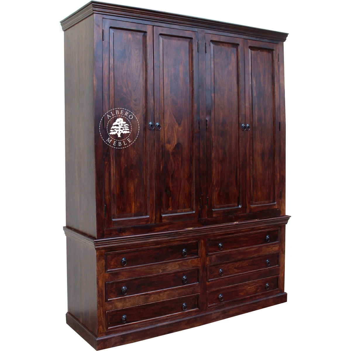 Czterodrzwiowa klasyczna szafa z ciemnego drewna palisandru