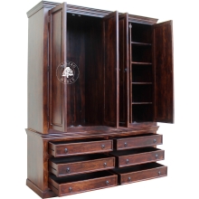 Czterodrzwiowa klasyczna szafa z ciemnego drewna palisandru