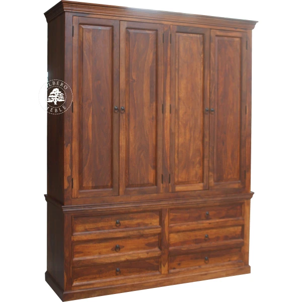 Czterodrzwiowa klasyczna szafa z ciemnego drewna palisandru