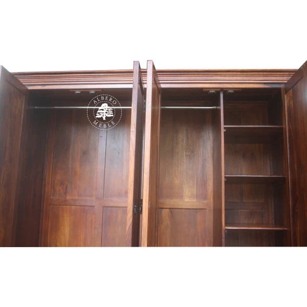 Czterodrzwiowa klasyczna szafa z ciemnego drewna palisandru