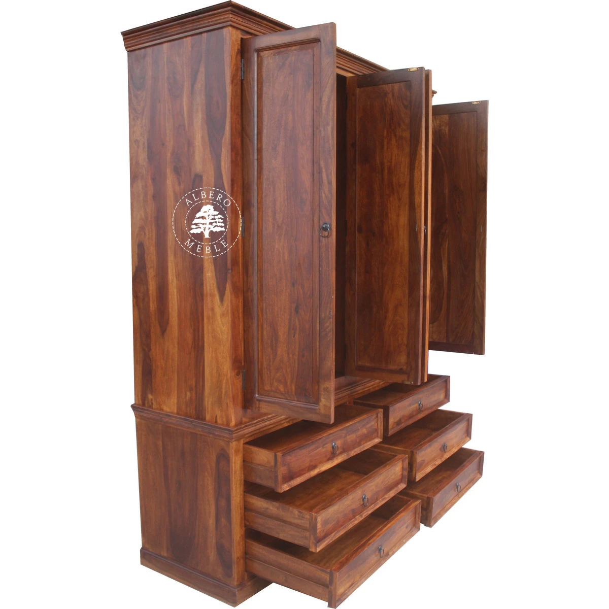 Czterodrzwiowa klasyczna szafa z ciemnego drewna palisandru