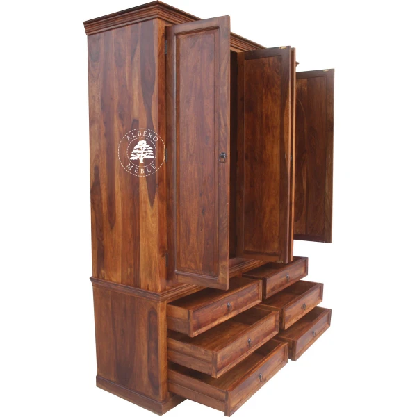 Czterodrzwiowa klasyczna szafa z ciemnego drewna palisandru