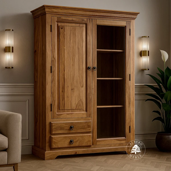 Klasyczny szeroki kredens drewniany do salonu