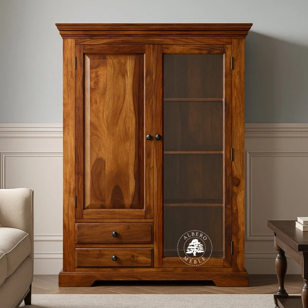 Klasyczny szeroki kredens drewniany do salonu