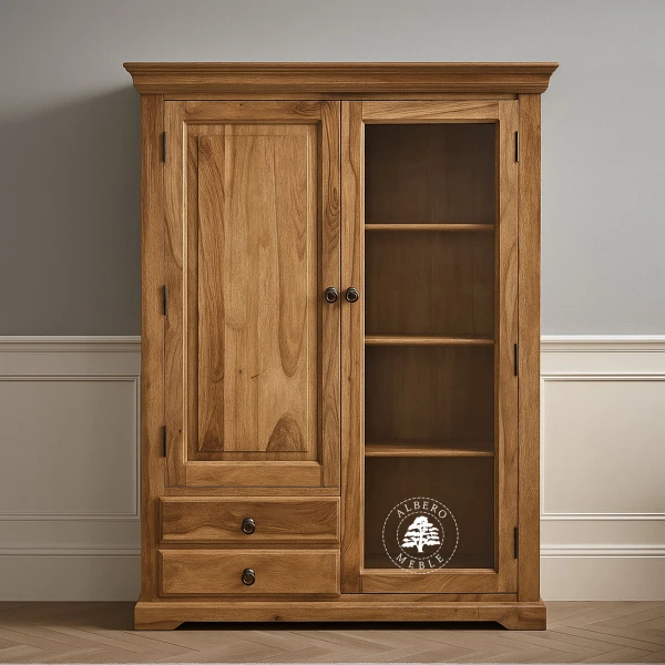 Klasyczny szeroki kredens drewniany do salonu