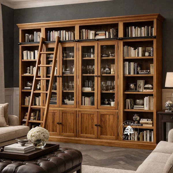 Klasyczna biblioteka gabinetowa z litego drewna