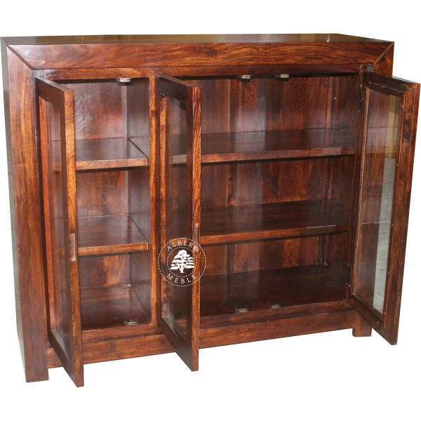 Trzydrzwiowa witryna drewniana z szklanymi drzwiami