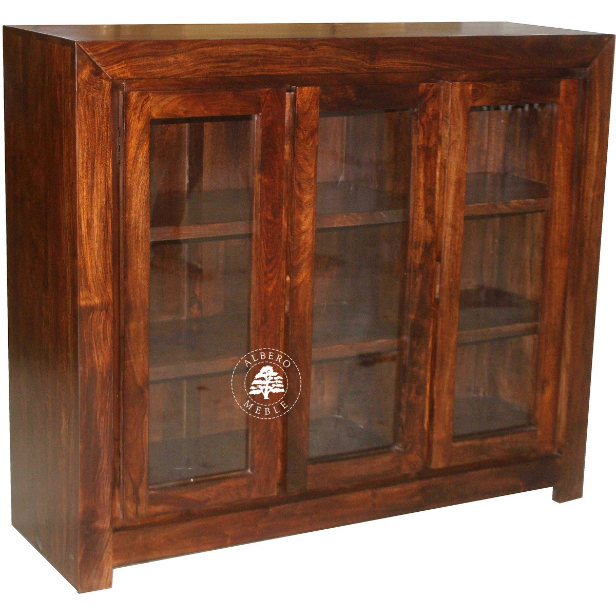 Trzydrzwiowa witryna drewniana z szklanymi drzwiami