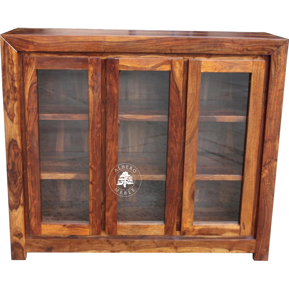 Trzydrzwiowa witryna drewniana z szklanymi drzwiami