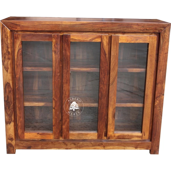 Trzydrzwiowa witryna drewniana z szklanymi drzwiami