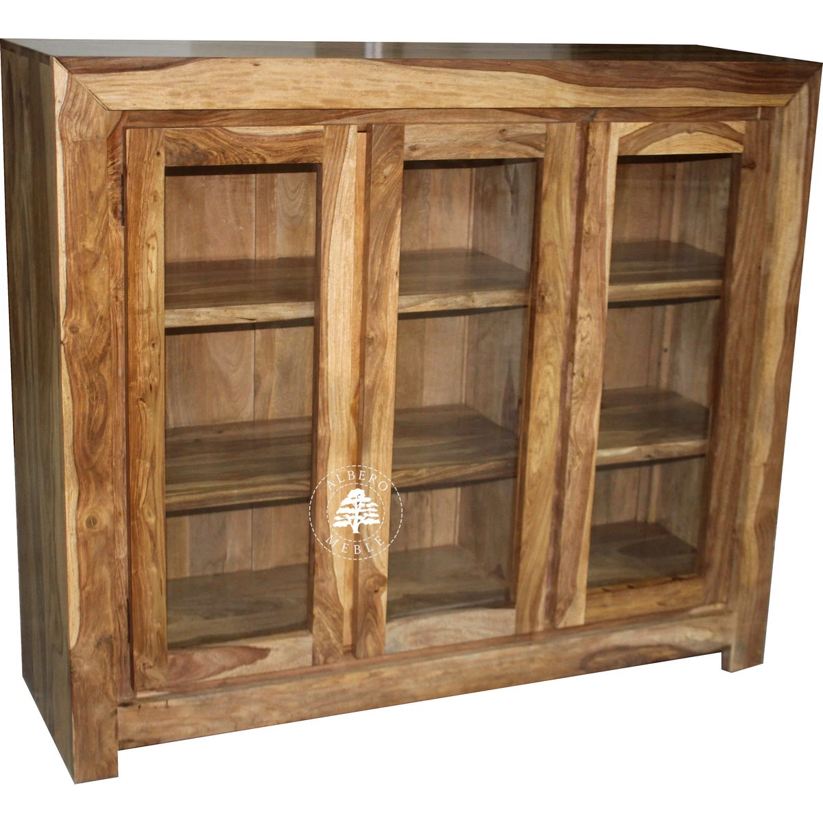 Trzydrzwiowa witryna drewniana z szklanymi drzwiami