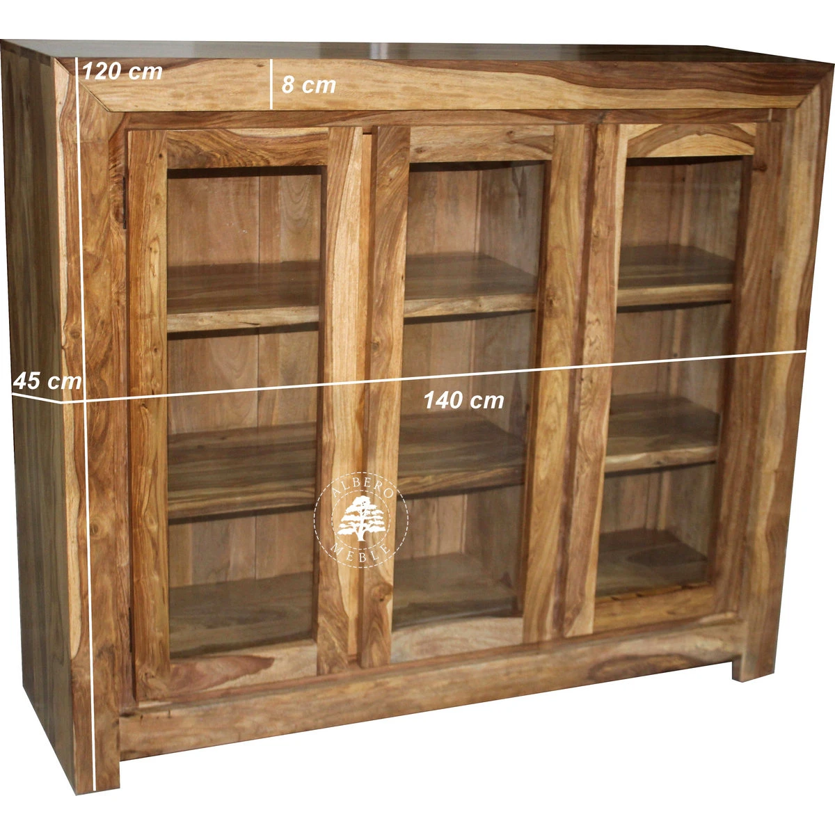 Trzydrzwiowa witryna drewniana z szklanymi drzwiami