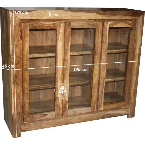 Trzydrzwiowa witryna drewniana z szklanymi drzwiami