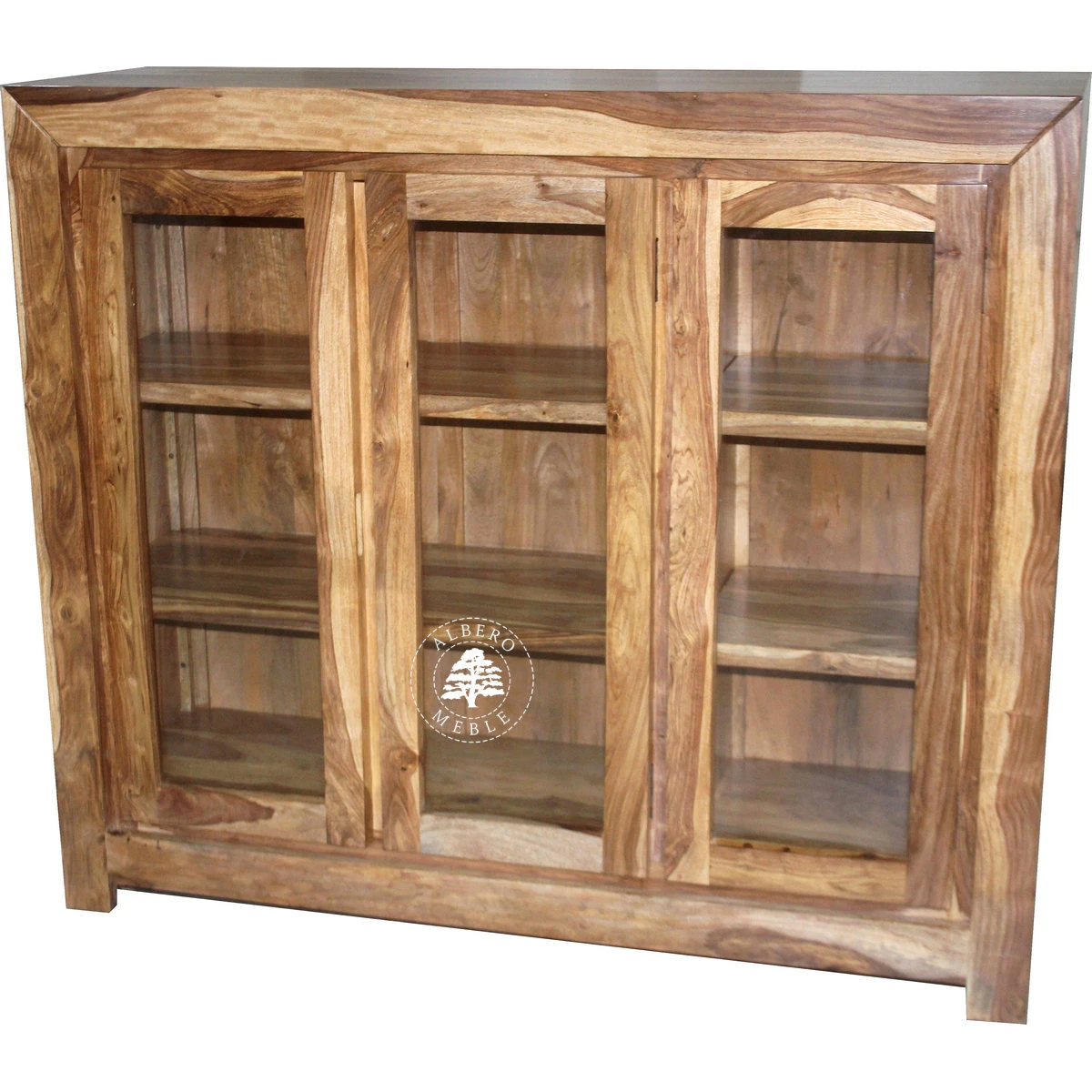 Trzydrzwiowa witryna drewniana z szklanymi drzwiami