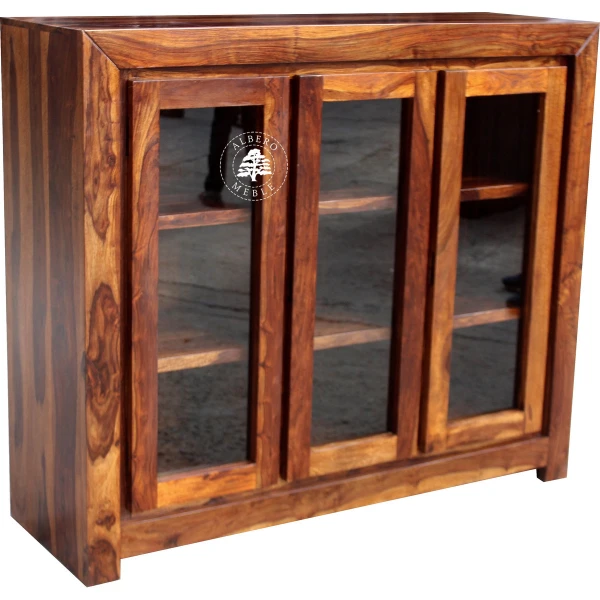 Trzydrzwiowa witryna drewniana z szklanymi drzwiami