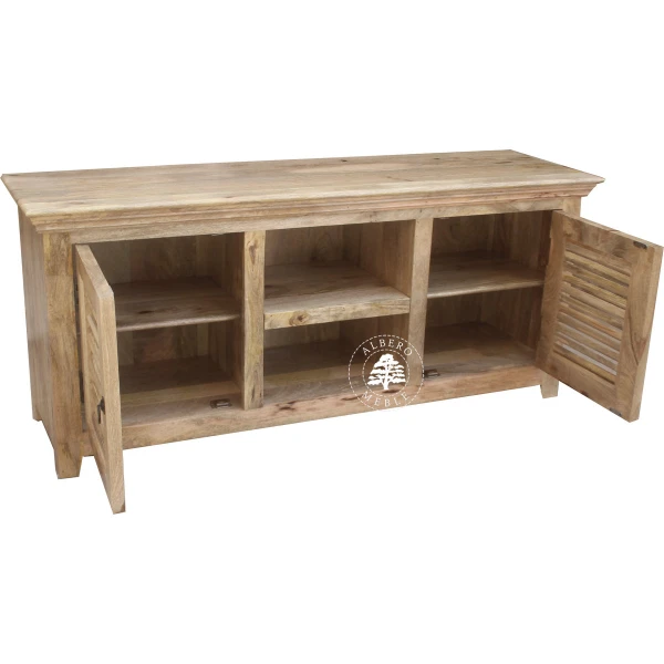 Szafka na RTV z żaluzjowymi drzwiami z jasnego drewna