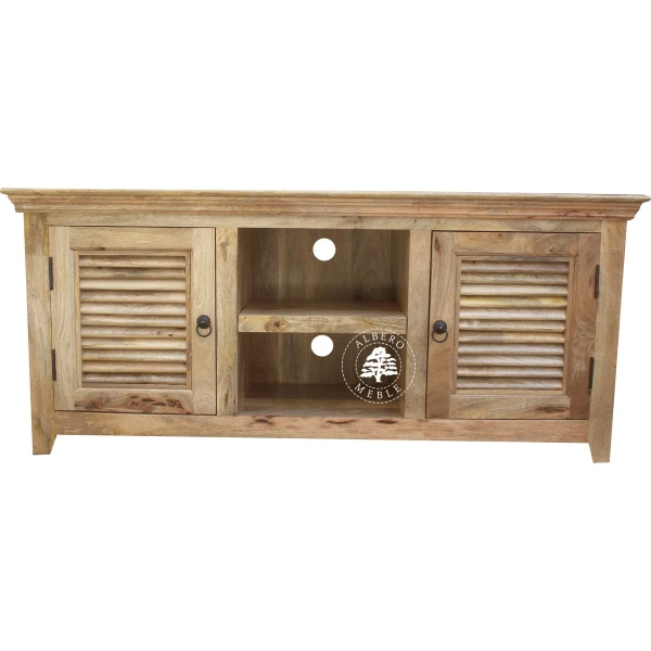 Szafka na RTV z żaluzjowymi drzwiami z jasnego drewna