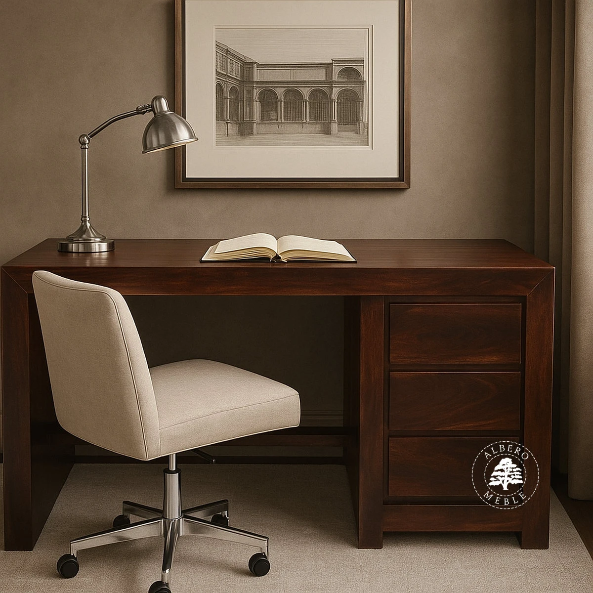 Nowoczesne biurko z drewna litego palisander do gabinetu