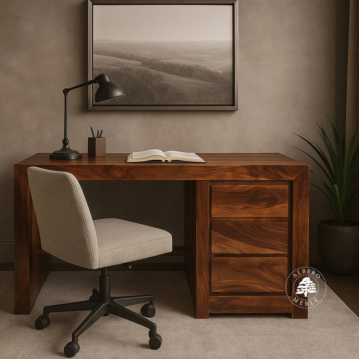 Nowoczesne biurko z drewna litego palisander do gabinetu