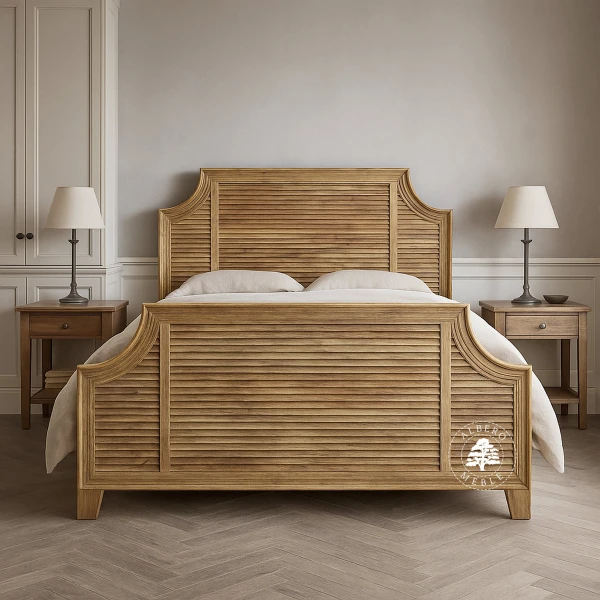 Drewniane Łóżko OSLO w Naturalnym Kolorze z Żaluzjowym W