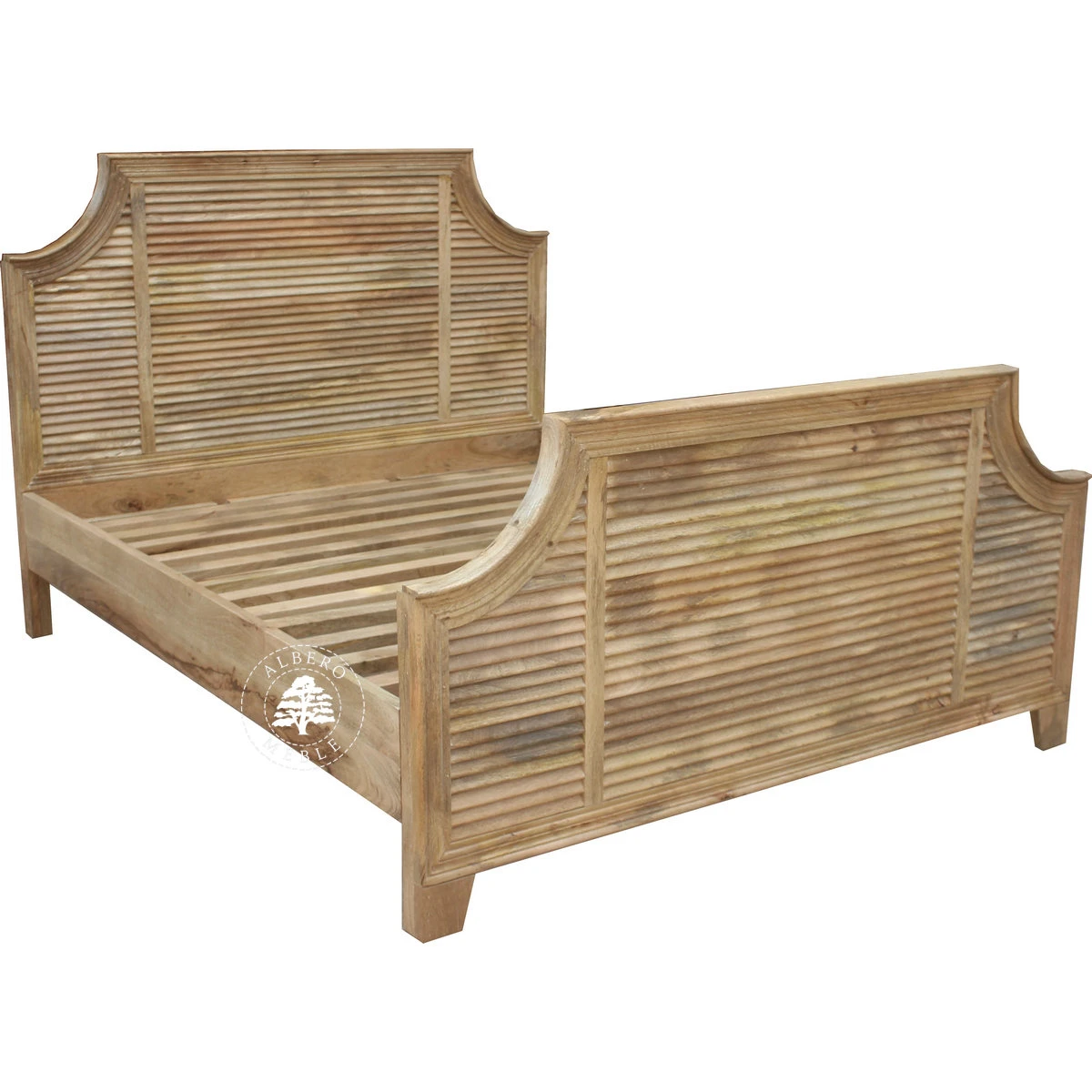 Drewniane Łóżko OSLO w Naturalnym Kolorze z Żaluzjowym W
