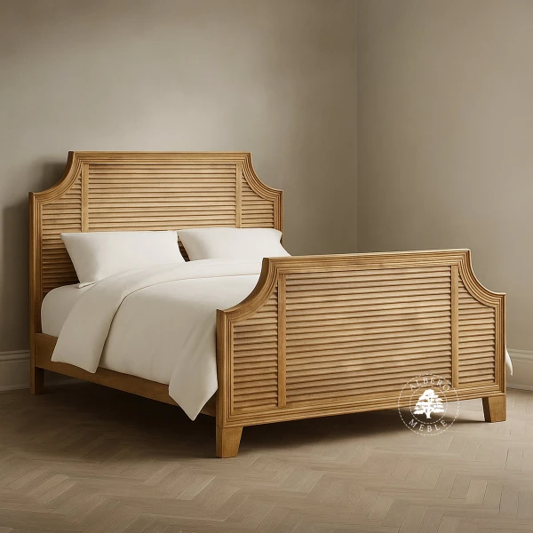 Drewniane Łóżko OSLO w Naturalnym Kolorze z Żaluzjowym W