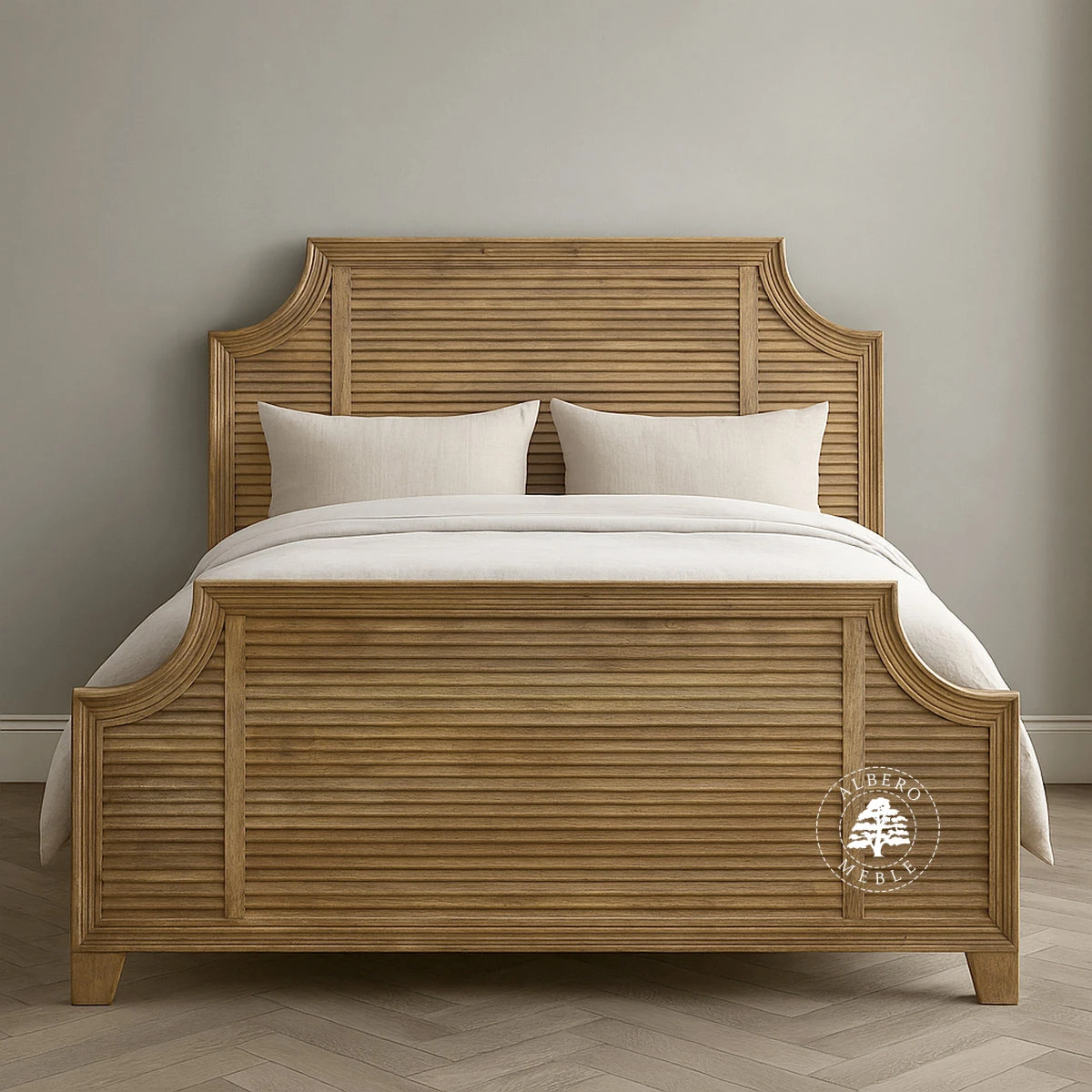 Drewniane Łóżko OSLO w Naturalnym Kolorze z Żaluzjowym W