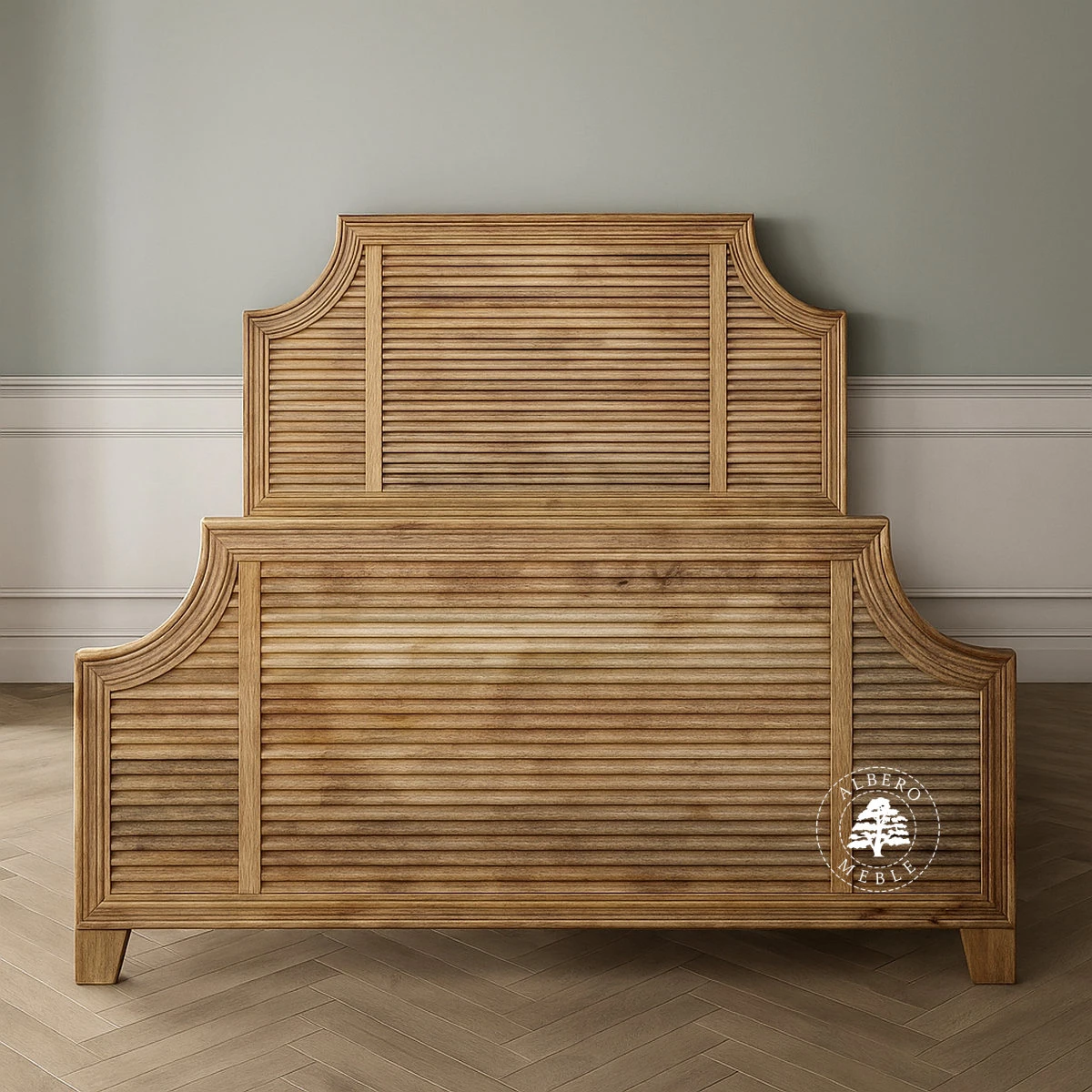 Drewniane Łóżko OSLO w Naturalnym Kolorze z Żaluzjowym W