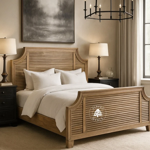 Drewniane Łóżko OSLO w Naturalnym Kolorze z Żaluzjowym W