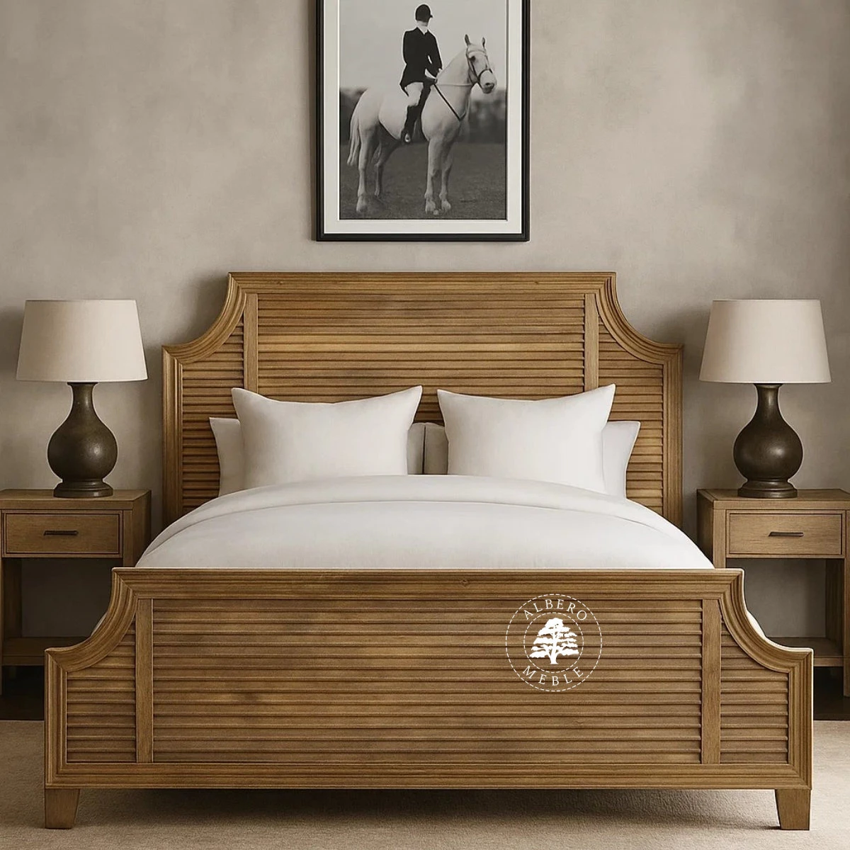 Drewniane Łóżko OSLO w Naturalnym Kolorze z Żaluzjowym W