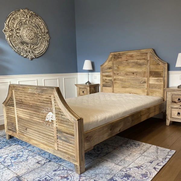 Drewniane Łóżko OSLO w Naturalnym Kolorze z Żaluzjowym W