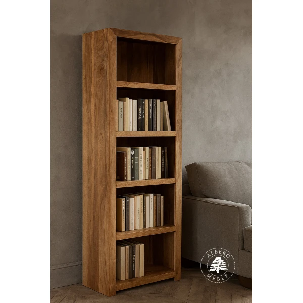 Prosty Regał z Drewna z Półkami do Salonu