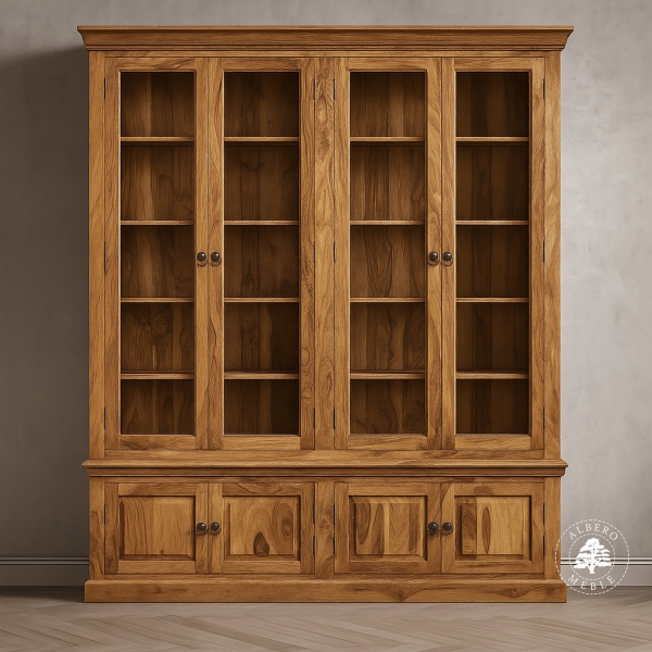 Klasyczna biblioteka z jasnego naturalnego drewna