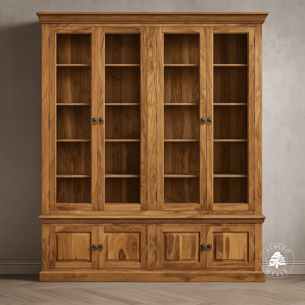 Klasyczna biblioteka z jasnego naturalnego drewna