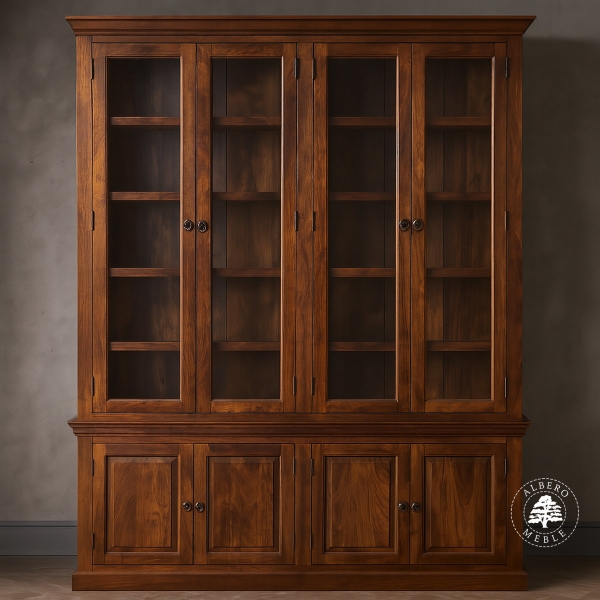 Klasyczna biblioteka z jasnego naturalnego drewna