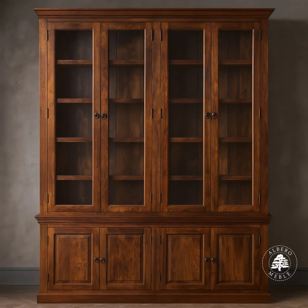 Klasyczna biblioteka z jasnego naturalnego drewna