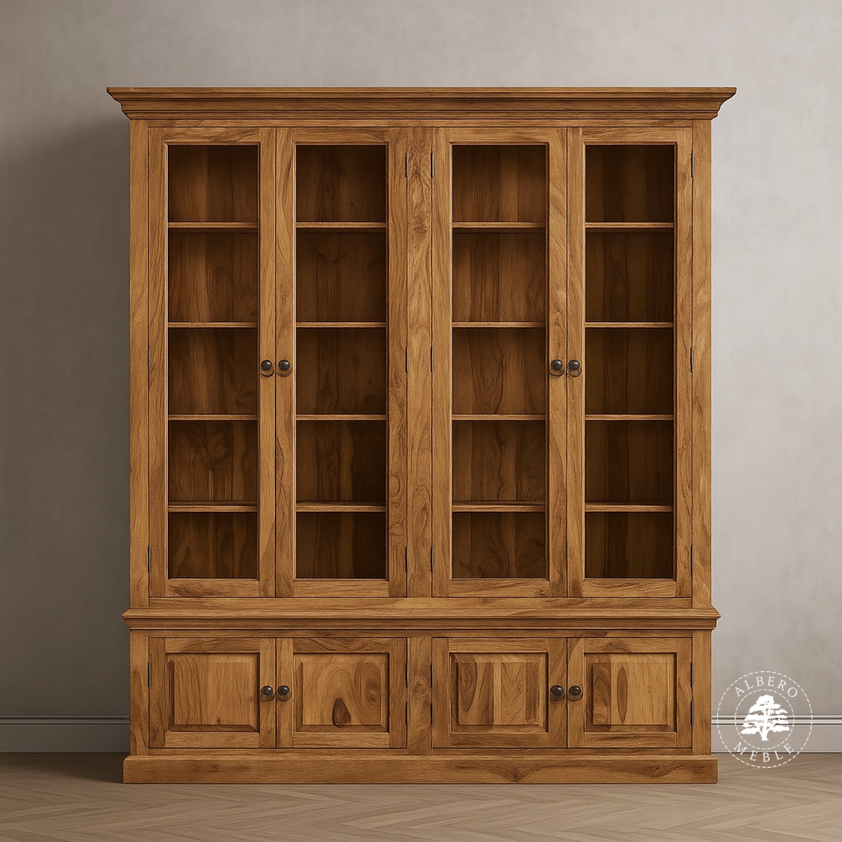 Klasyczna biblioteka z jasnego naturalnego drewna