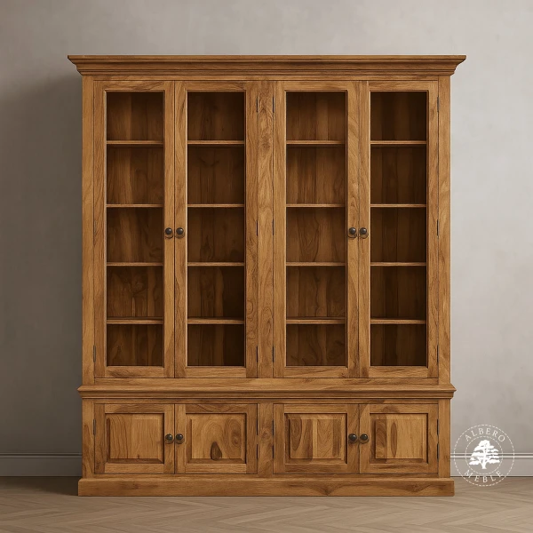 Klasyczna biblioteka z jasnego naturalnego drewna