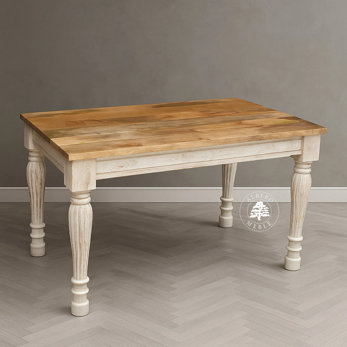 Bielony indyjski stół z litego drewna