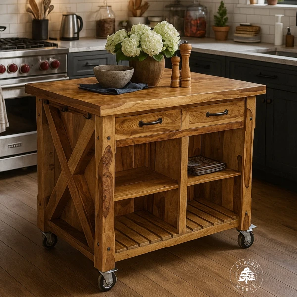 Wolnostojąca wyspa do kuchni z jasnego drewna