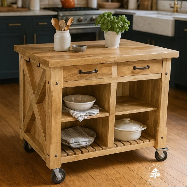 Wolnostojąca wyspa do kuchni z jasnego drewna